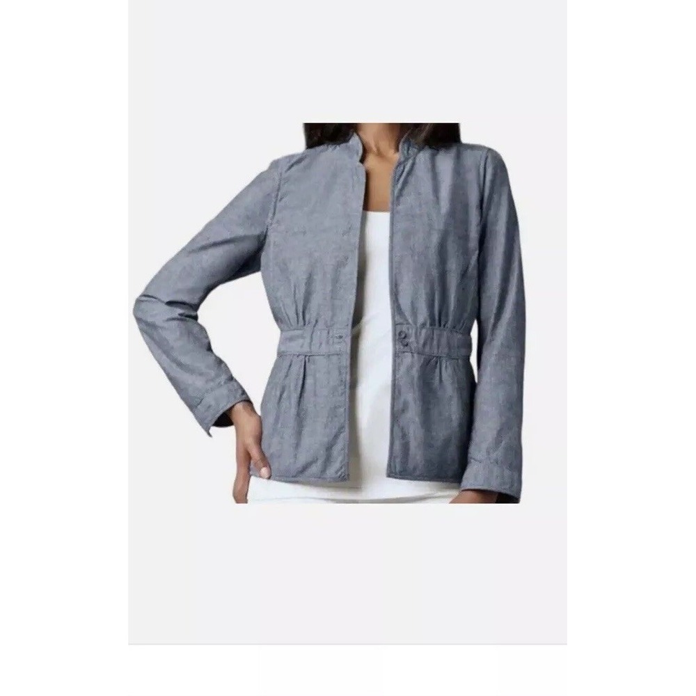Eileen Fisher Jacket Womens Size Large Blue Chambray Lightweight Button Pockets